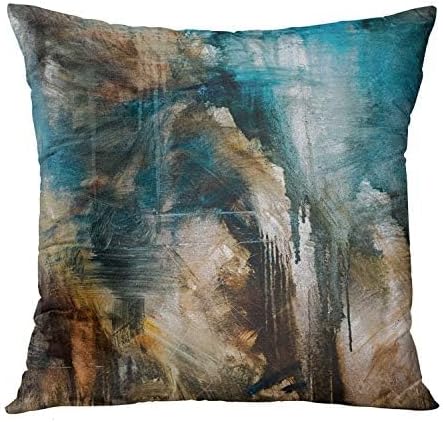 Emvency Juego de 4 fundas de almohada modernas abstractas desordenadas, verde azulado, turquesa, negro y marrón, pintura retro, fundas de almohada