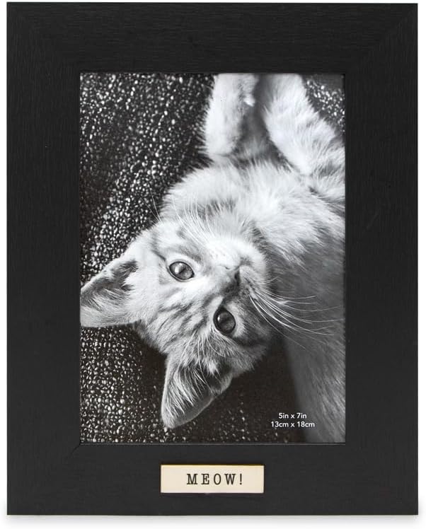 Isaac Jacobs Marco de fotos de madera Sentiments Cat Meow de 5 x 7 pulgadas, marco vertical de recuerdo con caballete y pestañas para colgar para