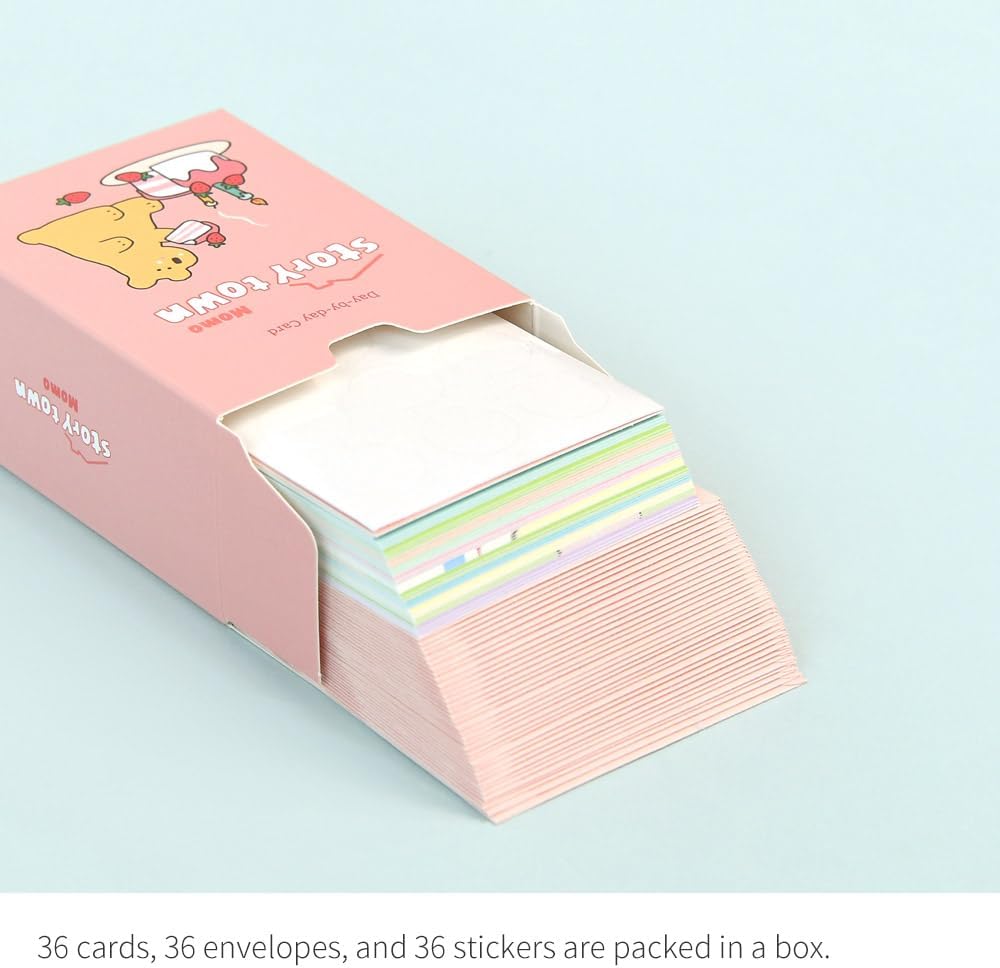 Monolike Tarjeta Día a día, Storytown Momo – Mezcla de 36 mini tarjetas individuales, 36 sobres, 36 pegatinas Paquete