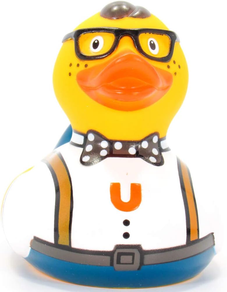 Pato de goma nerd de Bud Ducks  Elegante embalaje de regalo – “Geek chic!”  Seguro para niños  Coleccionable
