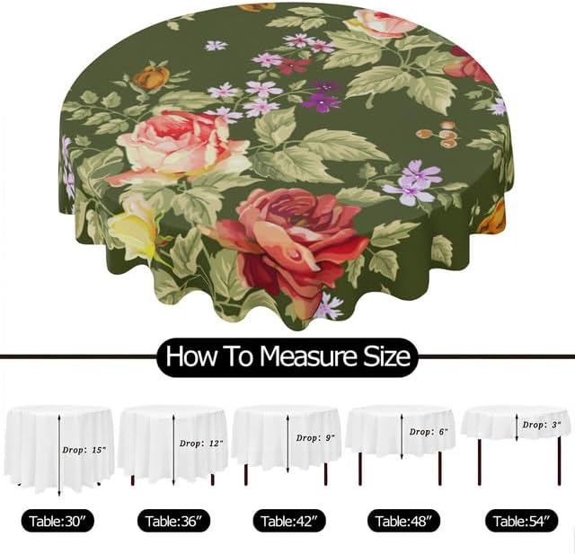 Chinoiserie – Mantel redondo vintage floral, lavable, resistente a las arrugas, para el hogar, cocina, comedor, picnic, campamento, fiesta,