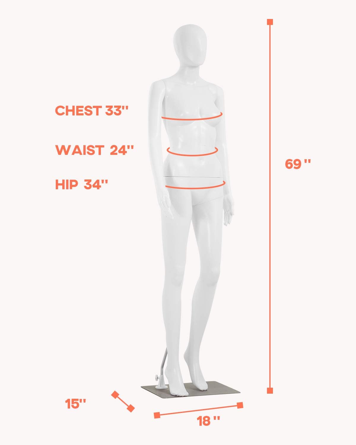 Maniquí femenino de cuerpo completo, maniquí de costura, 69 pulgadas, ajustable, soporte de maniquí, soporte de maniquí realista, cabeza de