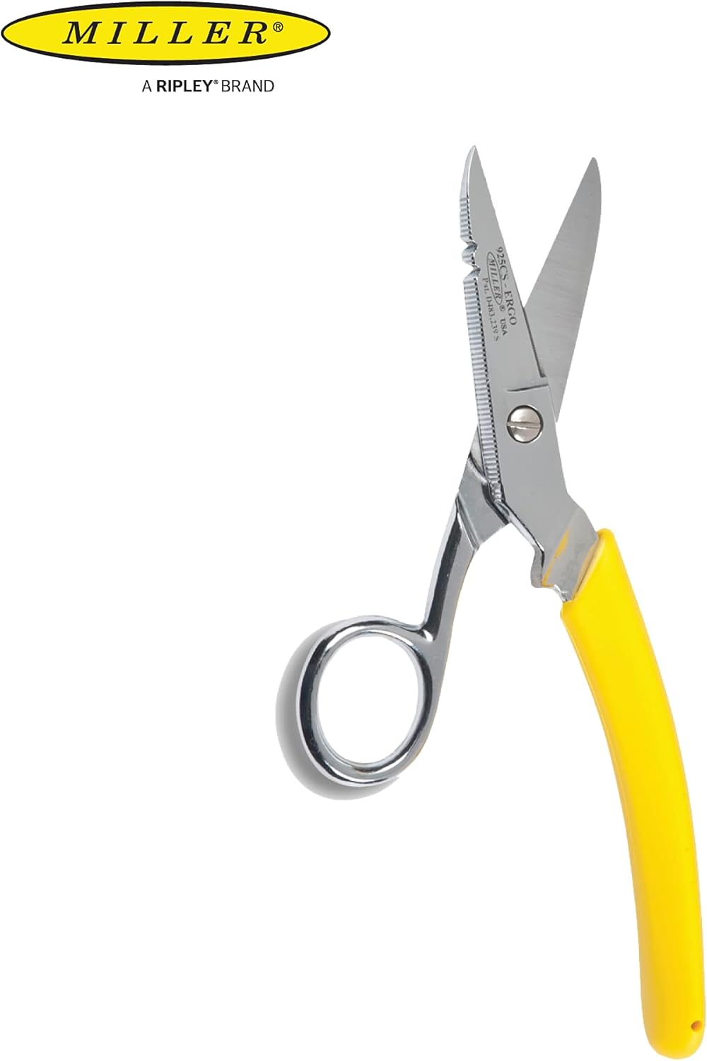 Miller 925CS-ERGO Tijeras ergonómicas de empalme de electricista de metal con raspador y archivo, tijeras de electricista fácilmente portátiles para