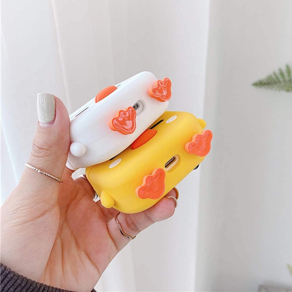 LUVI Funda compatible con Airpods Pro2, linda caricatura, pato, pollo, goma suave, flexible, 3D, con correa de mano, soporte de carga inalámbrica,