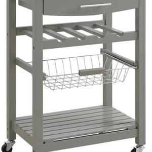 Carrito de microondas de isla de cocina rodante de madera de pino con almacenamiento en gris Carrito de microondas de isla de cocina rodante de madera de pino con almacenamiento en gris