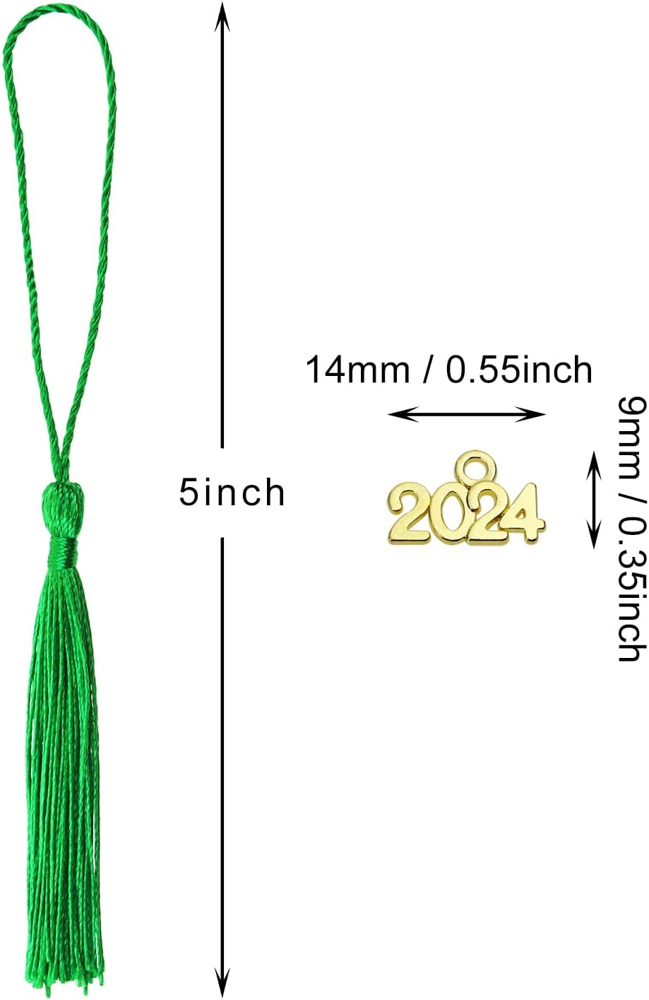 Tupalizy 10 mini borlas sedosas hechas a mano con 20 dijes del año 2024 para graduación, llavero, aretes, joyería, regalos de boda, recuerdos,