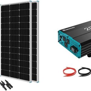 Renogy Panel solar monocristalino de 200 vatios y 12 voltios, controlador de carga MPPT de 20 A, montaje e inversor de onda sinusoidal pura de 2000 Renogy Panel solar monocristalino de 200 vatios y 12 voltios, controlador de carga MPPT de 20 A, montaje e inversor de onda sinusoidal pura de 2000