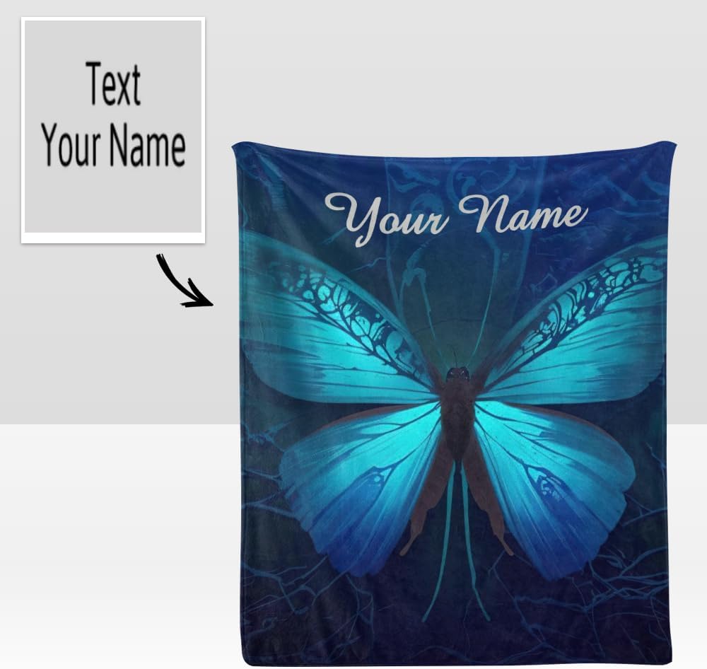 Manta personalizada con texto del nombre, manta personalizada de mariposa de forro polar súper suave para sofá, cama (50 x 60 pulgadas)