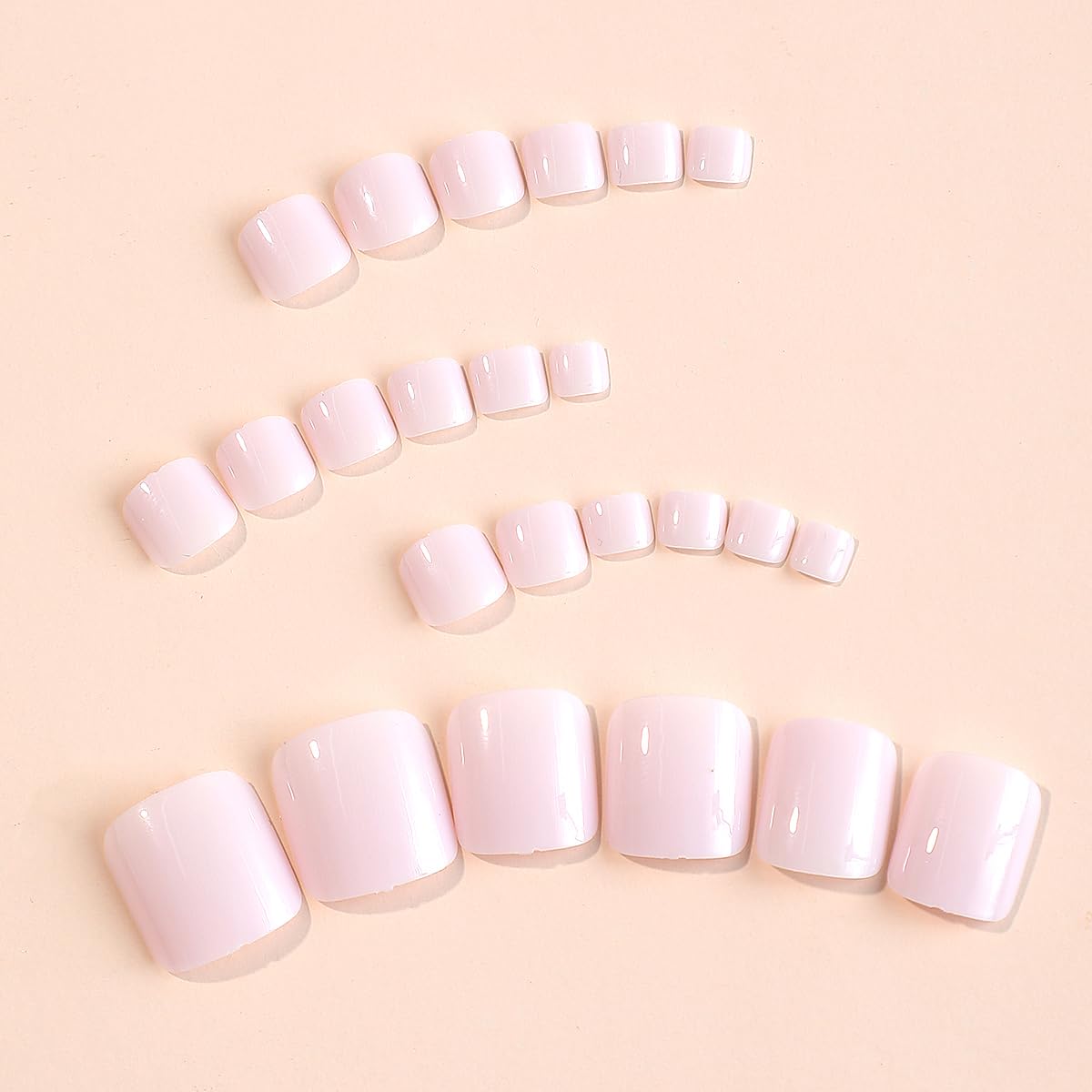 Uñas postizas cuadradas cortas a presión en uñas de los pies, uñas acrílicas artificiales, uñas postizas rosa y blanco, punta francesa, cobertura