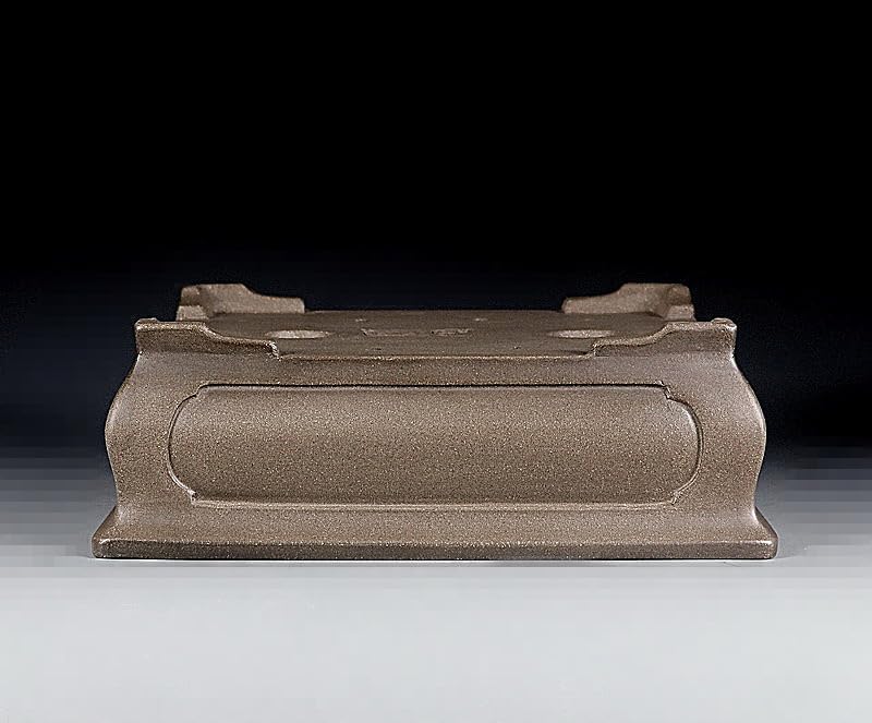 Refinado hecho a mano antiguo chino Yixing sin esmaltar Bonsai Pot Rectangular 10 pulgadas gris arcilla para el hogar jardín Bonsai Living