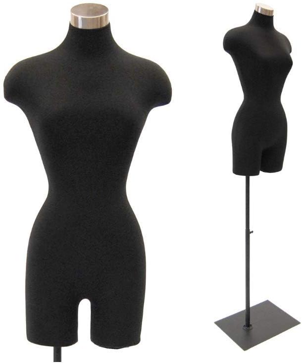 Vestido negro femenino adulto forma maniquí torso con base metálica cuadrada ajustable #F2BLG-05BK