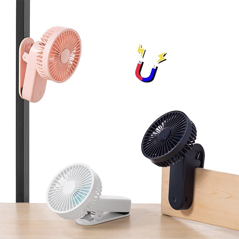 Mini ventilador de escritorio portátil con clip, 2400 mA recargable USB, funciona con pilas, ventilador de cochecito con magnético, rosa