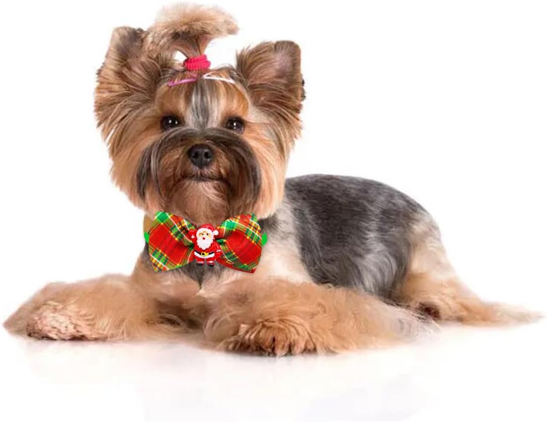 Petunny 10 pajaritas de Navidad para perros, collar de Navidad ajustable para perro, Papá Noel, para decoración de perros, gatos (color al azar)