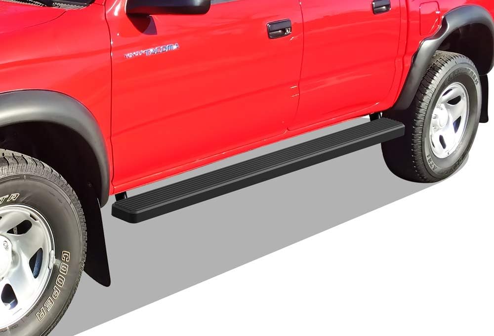 APS Estribos negros de acero inoxidable de 5 pulgadas compatibles con Toyota Tacoma 2001-2004 doble cabina (escalones laterales de barras nerf)