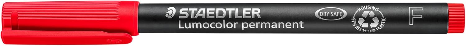 STAEDTLER 318-2 Lumocolor – Bolígrafos finos permanentes universales, color rojo, paquete de 10 (318-2 VE)