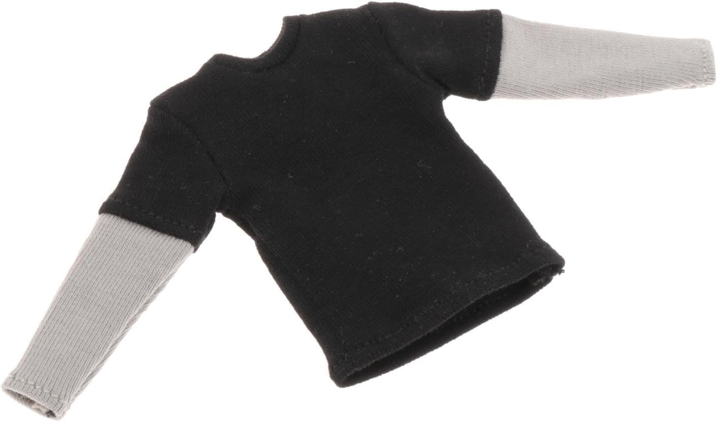 Camiseta de manga larga de 112, ropa de muñeca hecha a mano en miniatura para disfraz de modelo de muñeca de 6 pulgadas, color negro