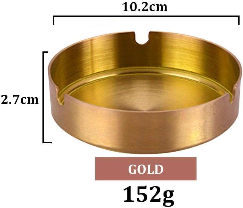 Cenicero de metal de acero inoxidable, cenicero de interior al aire libre, decoración de la oficina del hogar, bandeja de ceniza para fumar (dorado)