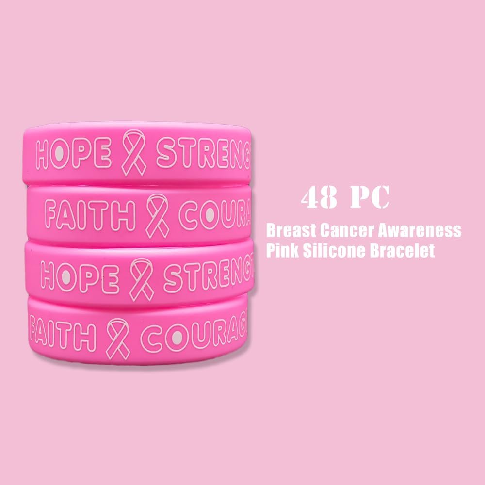 AOGU Pulseras de goma con cinta rosa para concientización sobre el cáncer de mama para apoyo y cuidado unisex para mujeres