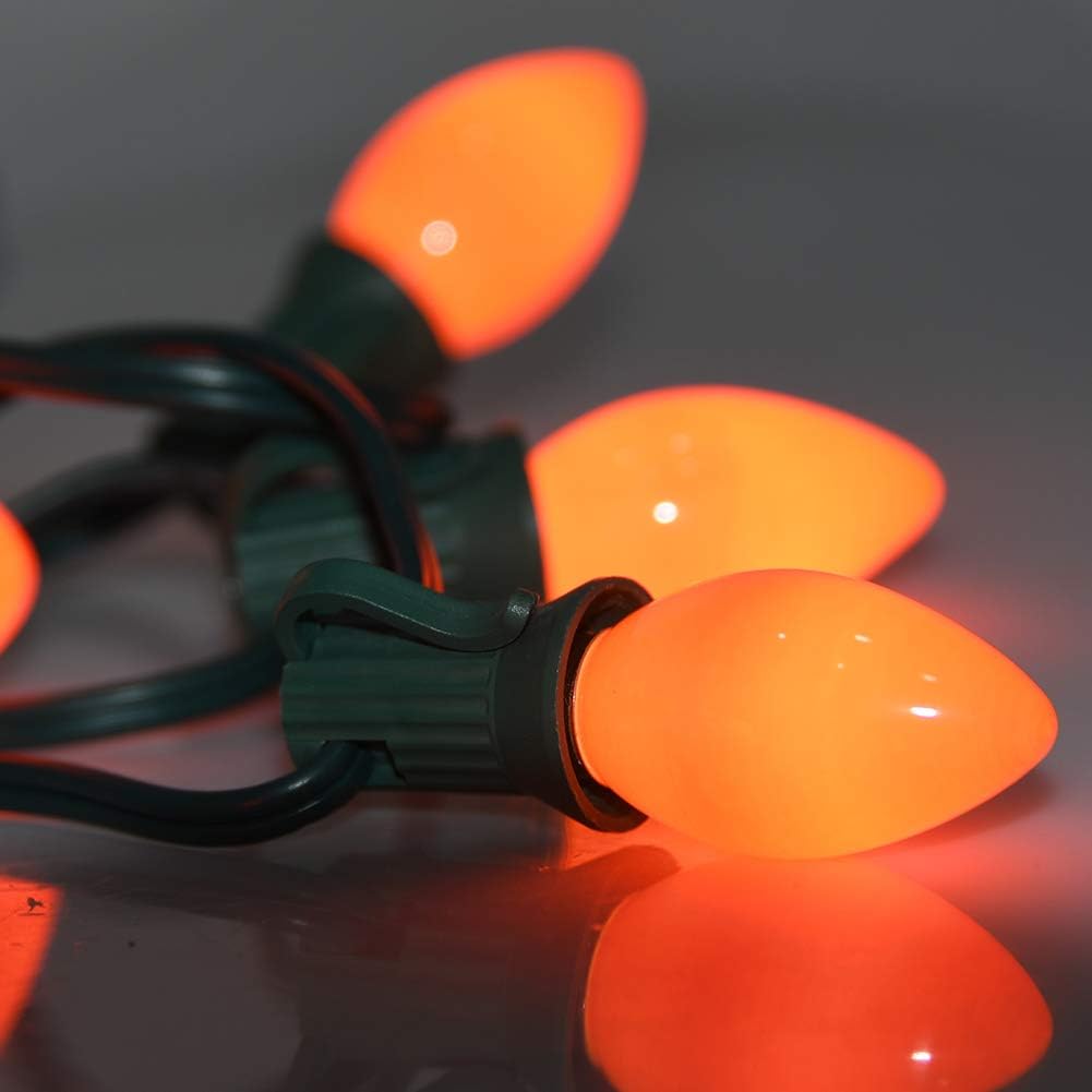 GOOTHY Paquete de 25 bombillas de repuesto C7 para Halloween, luces de Navidad de cerámica naranja para Halloween, exteriores, patio, interior, tira