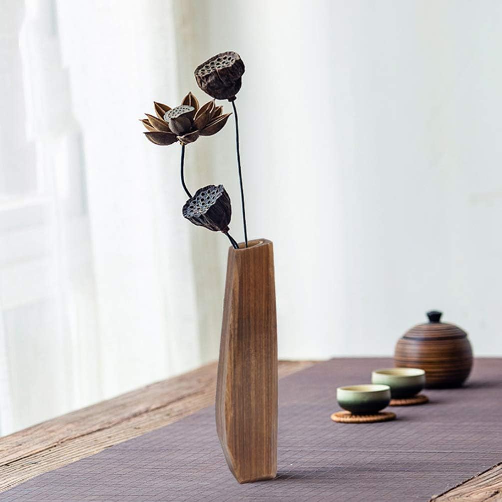 Wakauto Macetas decorativas de madera, jarrón alto y pequeño, jarrón de madera a prueba de fugas, hecho a mano, maceta carnosa, decoración de