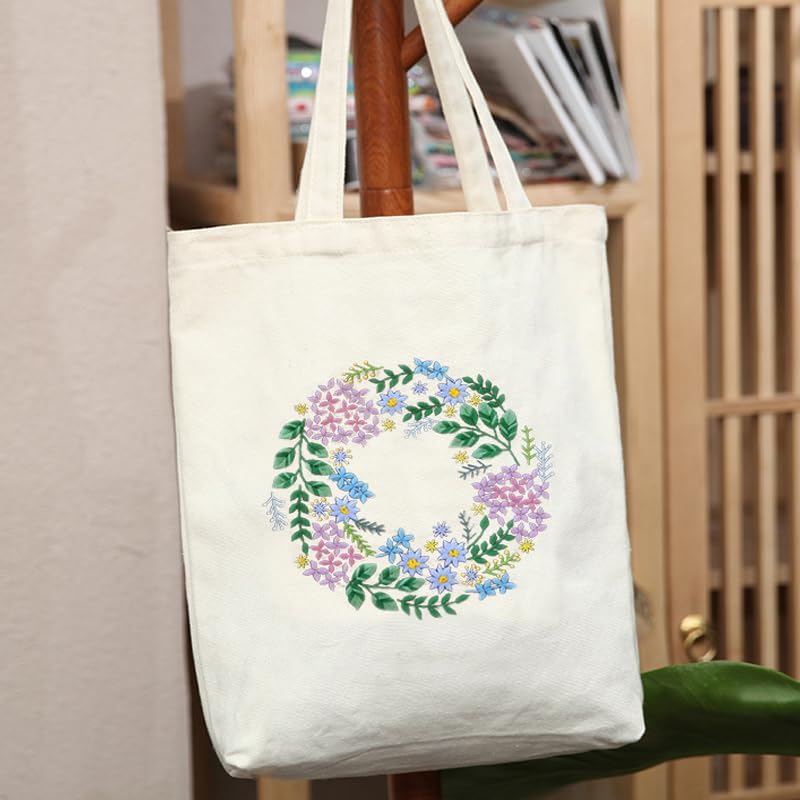 Kits de bolsas bordadas estampadas con patrón de flores coloridas, aros, hilos, costura, arte, reutilizable, almacenamiento, bolsa de lona, kits de