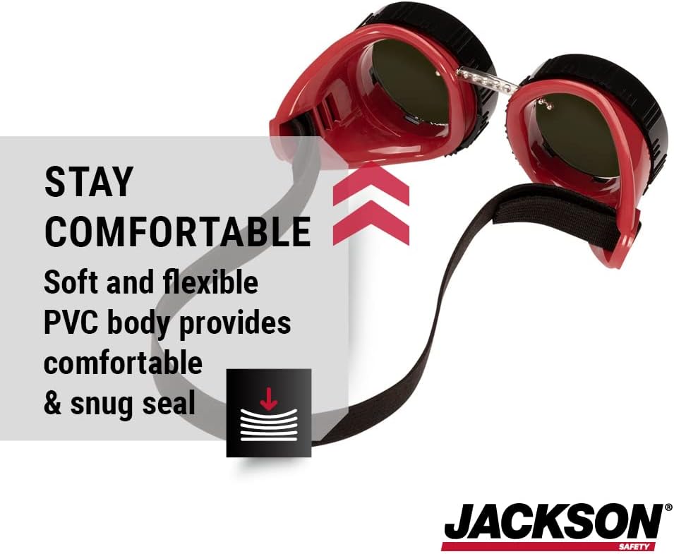 Jackson Safety Gafas de corte  antiniebla  Estilo retro  Sombra IRUV tintada 5  para soldadura y corte  Correa FR