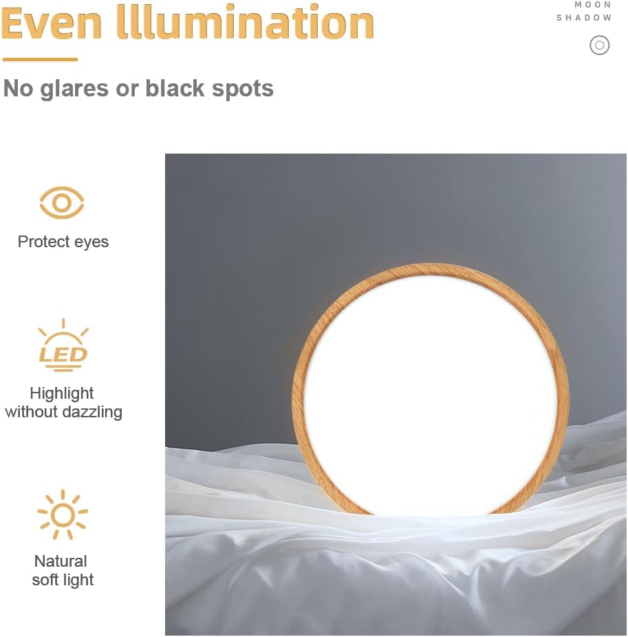 Lámpara de techo LED de grano de madera de 12 pulgadas, montaje empotrado, alfombrilla de ABS, 6000 K blanco frío, 24 W, lámpara de techo redonda