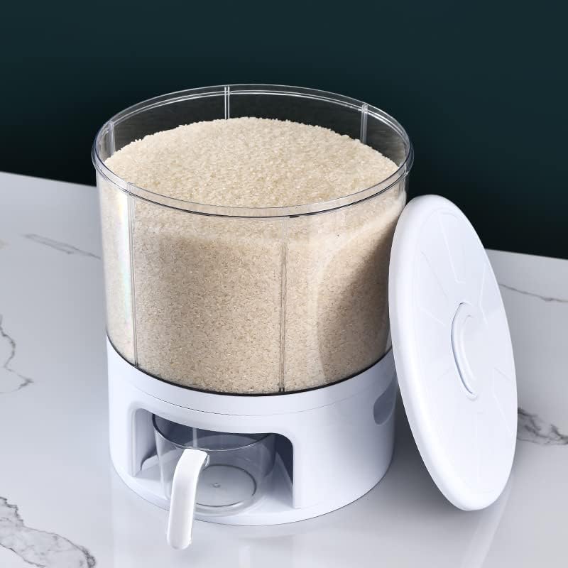 Dispensador de contenedores de almacenamiento de alimentos secos de 6 rejillas, caja de almacenamiento redonda giratoria para encimera, arroz, café,