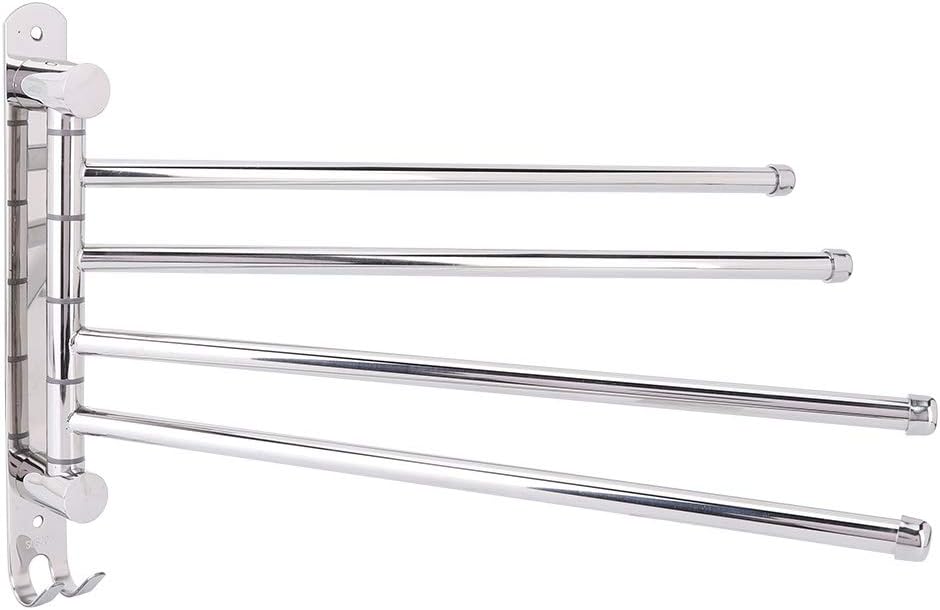 Estante de almacenamiento de toallas de rotación de pared de acero inoxidable con 4 varillas