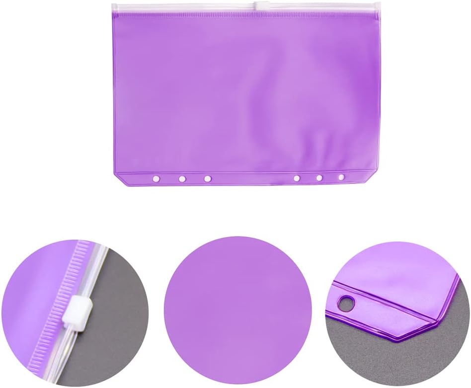Carpeta de PVC púrpura con bolsillos, 12 unidades, tamaño A5, con cremallera, hojas sueltas, 6 agujeros, organizador de PVC con cremallera, para