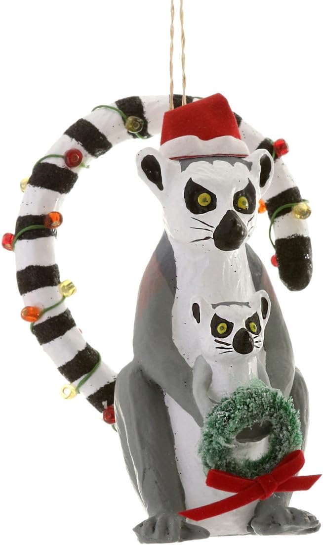 The Bridge Collection Adorno de lémur de cola de anillo  Lemur festivo en sombrero de Santa Claus adornos para árbol de Navidad  Adorno de animal de