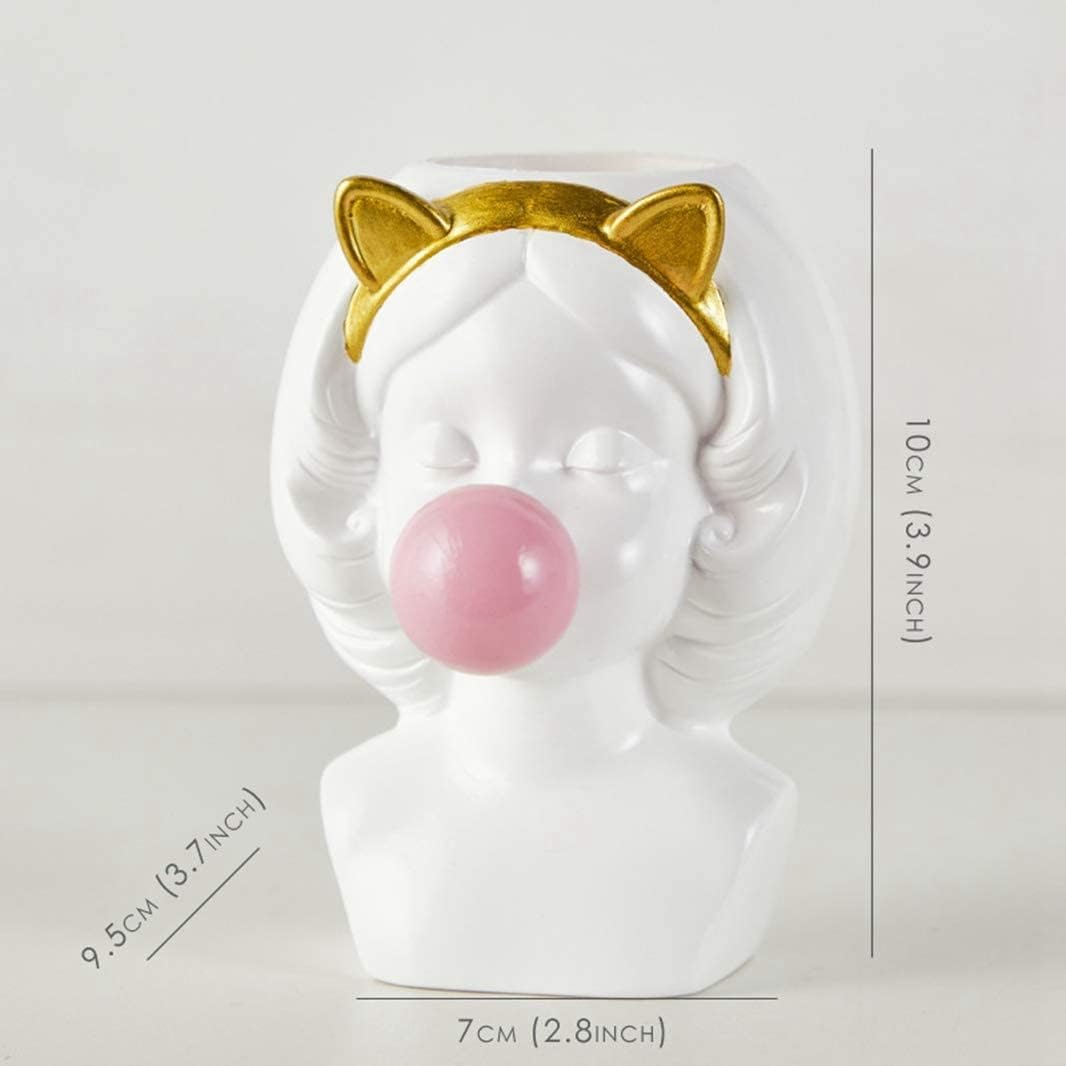 Pequeño florero de resina nórdica linda chica chicle estatua figura suculenta planta maceta moderna decoración del hogar soporte para bolígrafo
