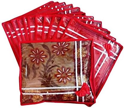 Fashion Bizz – Juego de 12 fundas para sari individual, color rojo