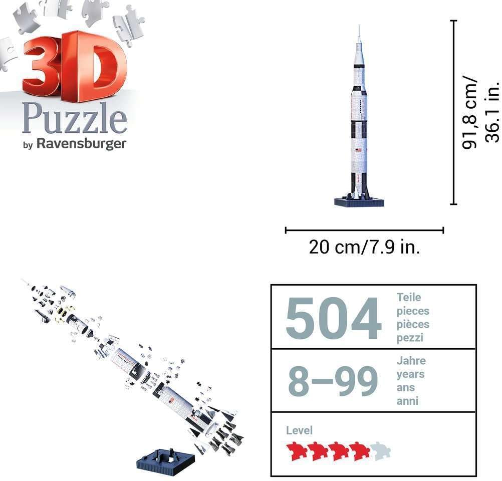Ravensburger Apollo Saturn V Rocket Edition 440 Piece 3D Jigsaw Puzzle for Kids 11545 – Easy Click Technology Means Pieces Fit Together Perfectly
