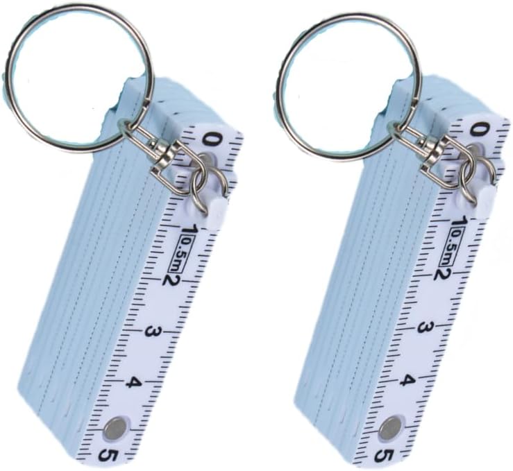 2 llaveros de regla plegables portátiles de 1.6 ft con herramienta de medición de llavero, medidor plegable, llaveros para mujeres y hombres, Blanco