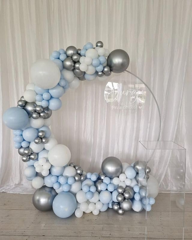 Kit de arco de globos azules y blancos para bebé, kit de guirnalda de globos azules, globos blancos y plateados para cumpleaños, despedida de