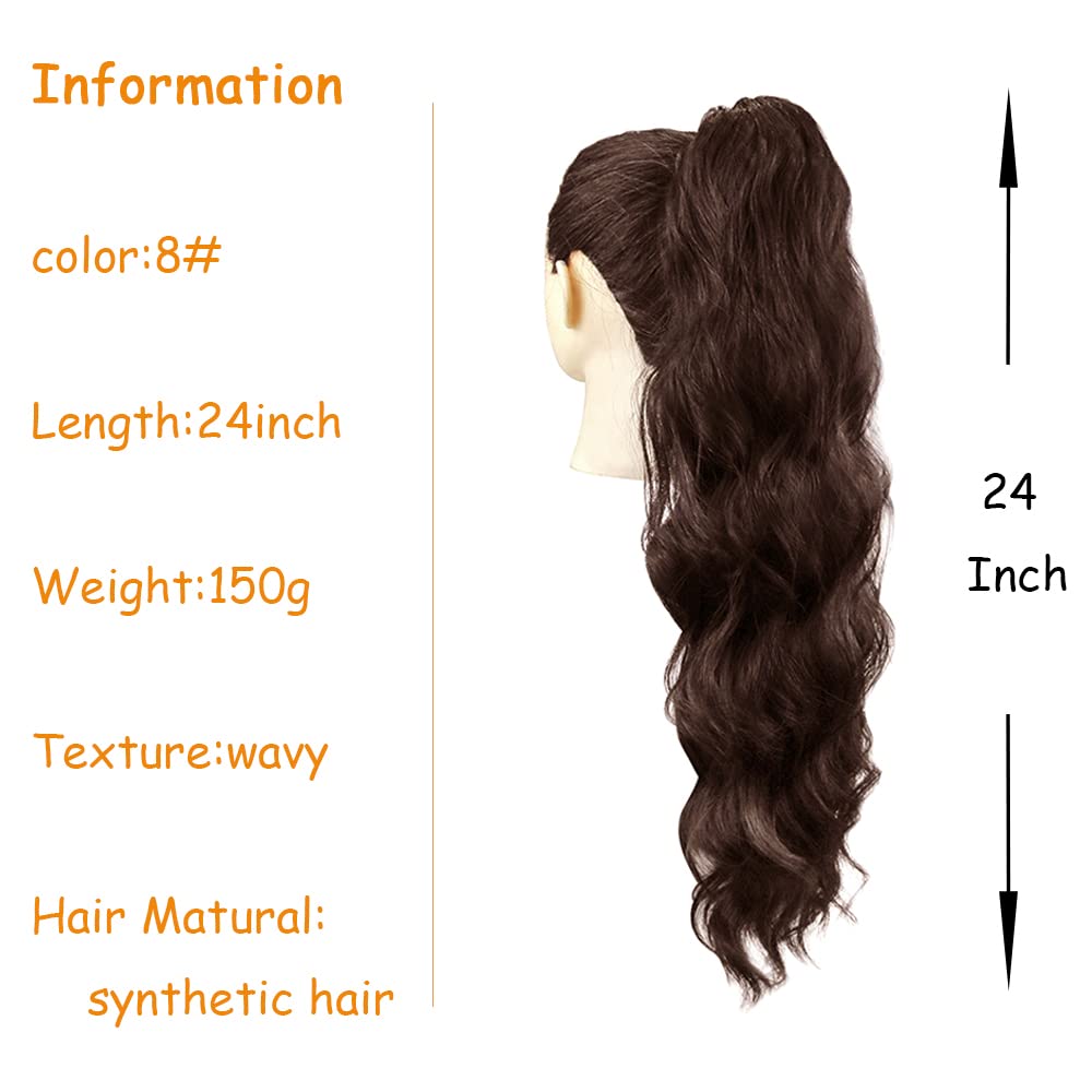 KETHBE Extensión de cola de caballo larga ondulada para mujeres negras, sintética, resistente al calor, con cordón, extensiones de cabello con clip