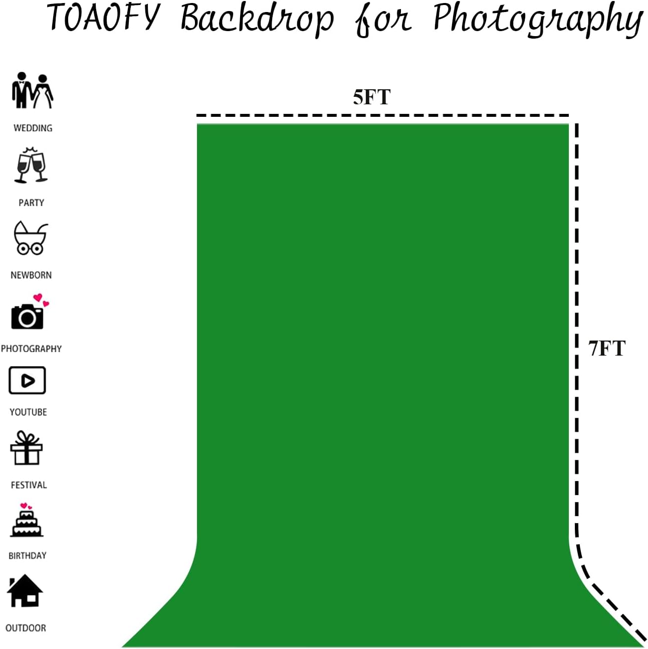 Telón de fondo verde de 5 x 7 pies para fotografía, color sólido, fondo de sesión de fotos, tela de muselina de alta densidad, pantalla de retrato