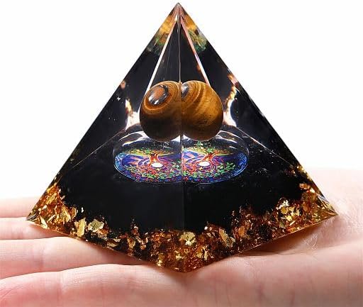 YATOJUZI Cristales de pirámide de orgón de 2.4 pulgadas, ojo de tigre, obsidiana, chakra, reiki, piedras preciosas de orgonita para energía