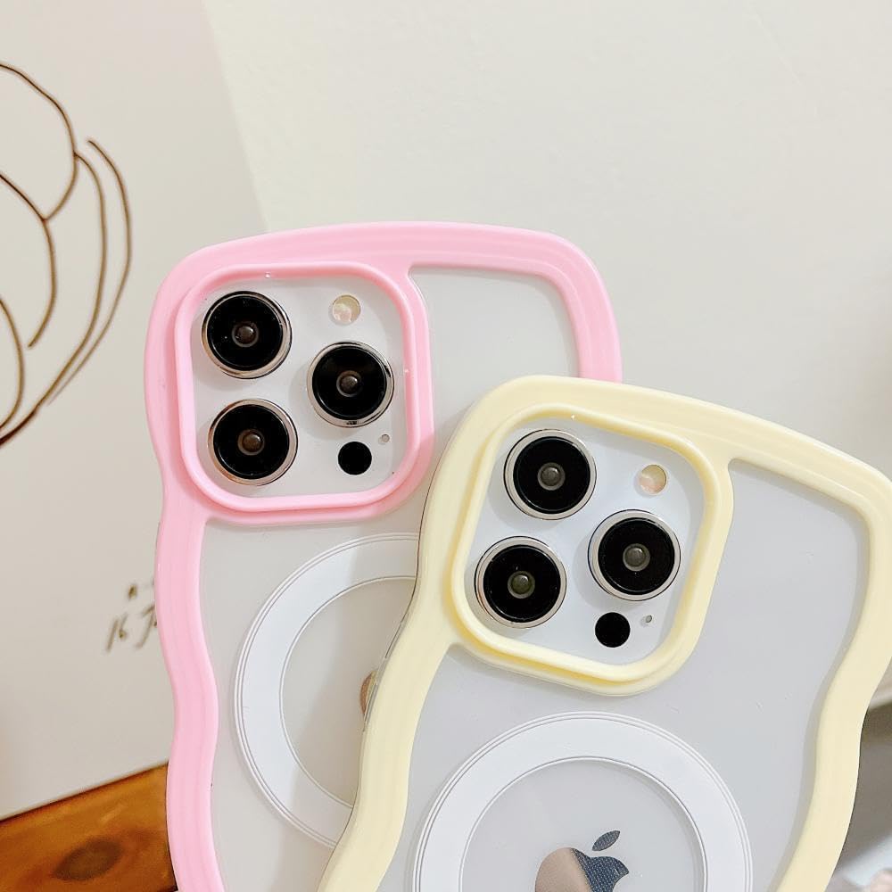 MINSCOSE Funda magnética para iPhone 15 compatible con Magsafe, bonito marco ondulado rizado con diseños de moda transparentes, TPU suave a prueba
