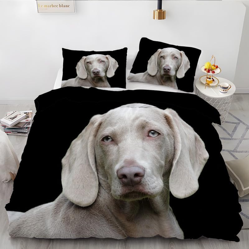 Juego de funda de edredón de tamaño King con estampado de animales de Weimaraner, funda de edredón de microfibra suave y 2 fundas de almohada de 20