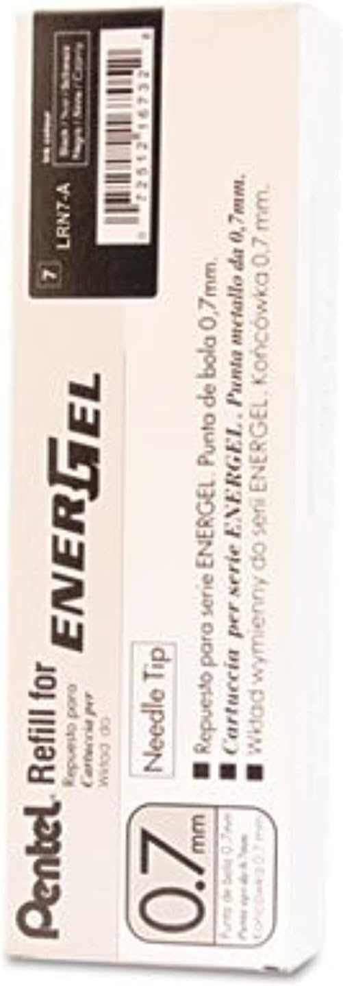 Pentel Tinta de repuesto para bolígrafo de gel líquido EnerGel, 0.028 in, punta de aguja, tinta negra, 1 paquete (LRN7-A) (paquete de 2)