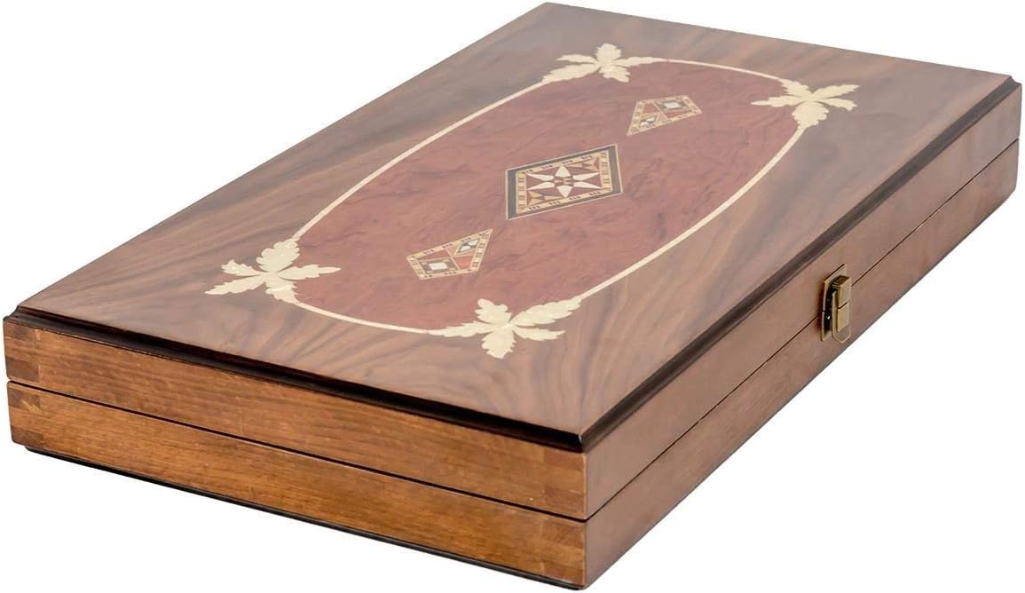 Backgammon – Juego de mosaico con diseño de mosaico, mesa de nogal plegable, juego de mesa clásico, tamaño 20,5 pulgadas