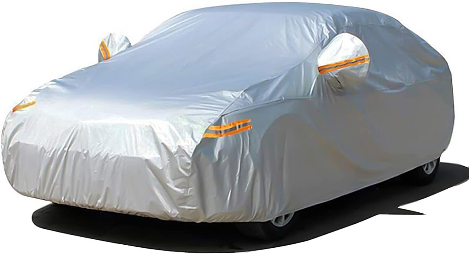 Funda de automóvil de 2 capas impermeable para todo tipo de clima, fundas de automóvil para exteriores con puerta con cremallera, protección contra