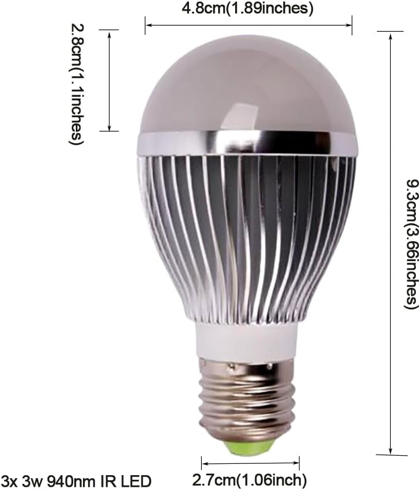 Iluminador IR 940nM, lámpara de bombilla invisible total E26 de bricolaje (3 LED de alta potencia de 3 vatios), para mejorar la visión nocturna de