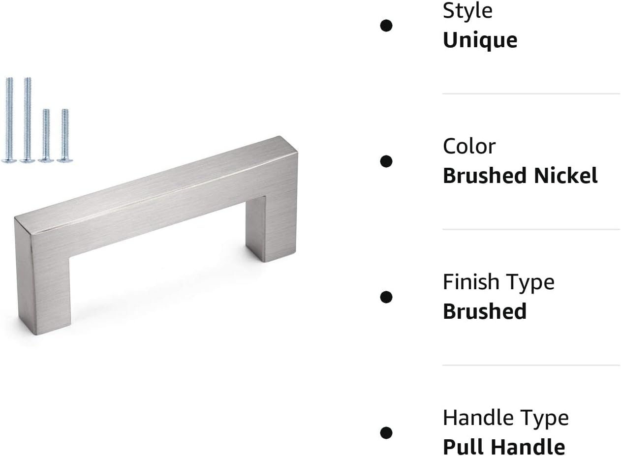 Homdiy – Tiradores cuadrados de níquel cepillado para gabinetes de cocina tiradores modernos de acero inoxidable para cajones, modelo HDJ12SN
