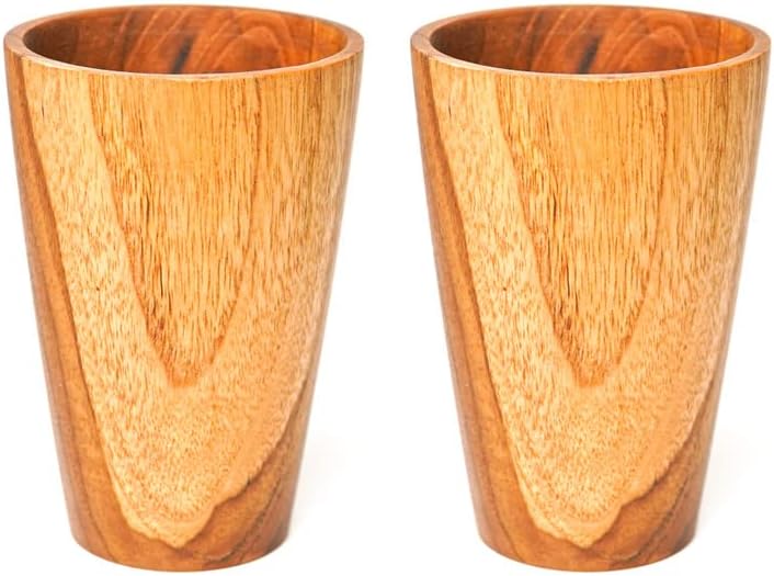 Juego de 2 tazas pequeñas de madera de teca javanesa de lados rectos, 6.8 onzas, ideal para técaféleche, bebidas calientes y frías, ultra duradero,