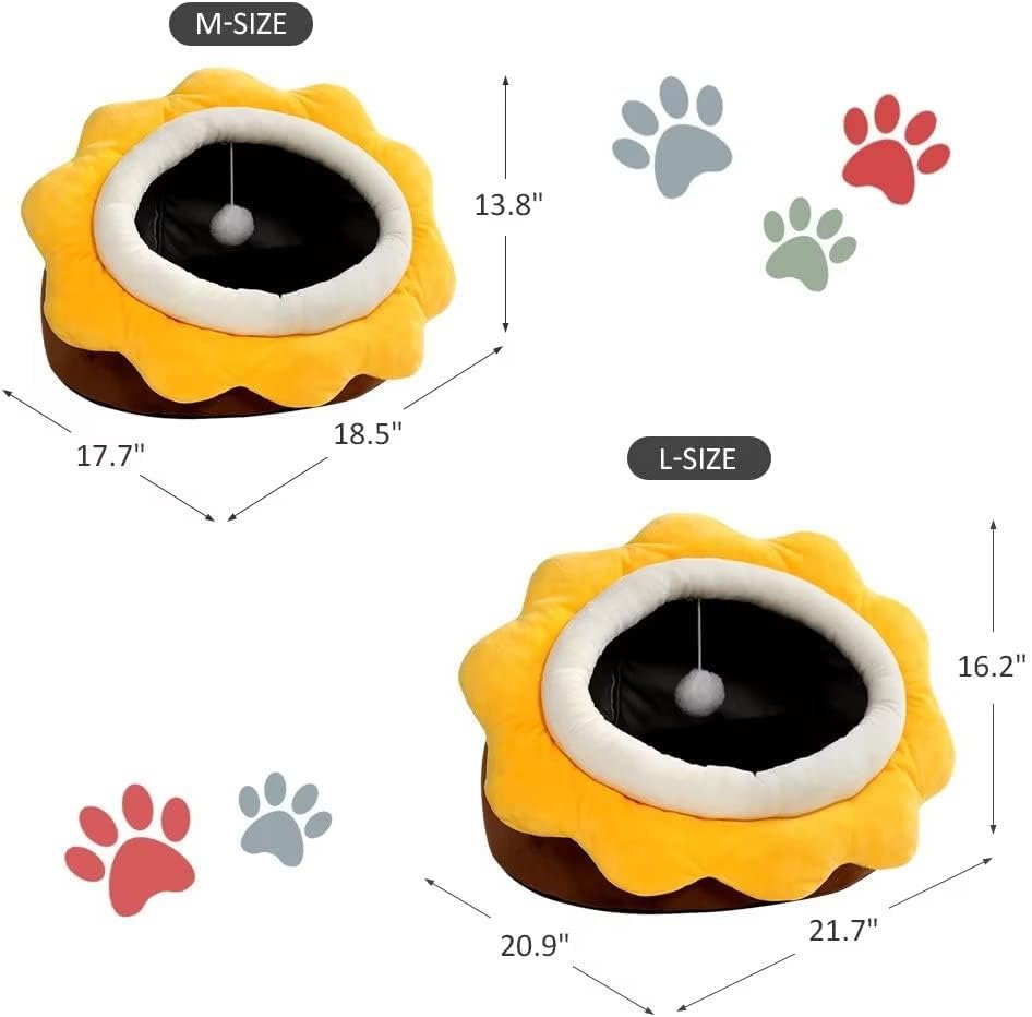 Camas para gatos de interior  Cama pequeña para gatos con parte inferior antideslizante, cueva en forma de girasol para gatosperros con juguete