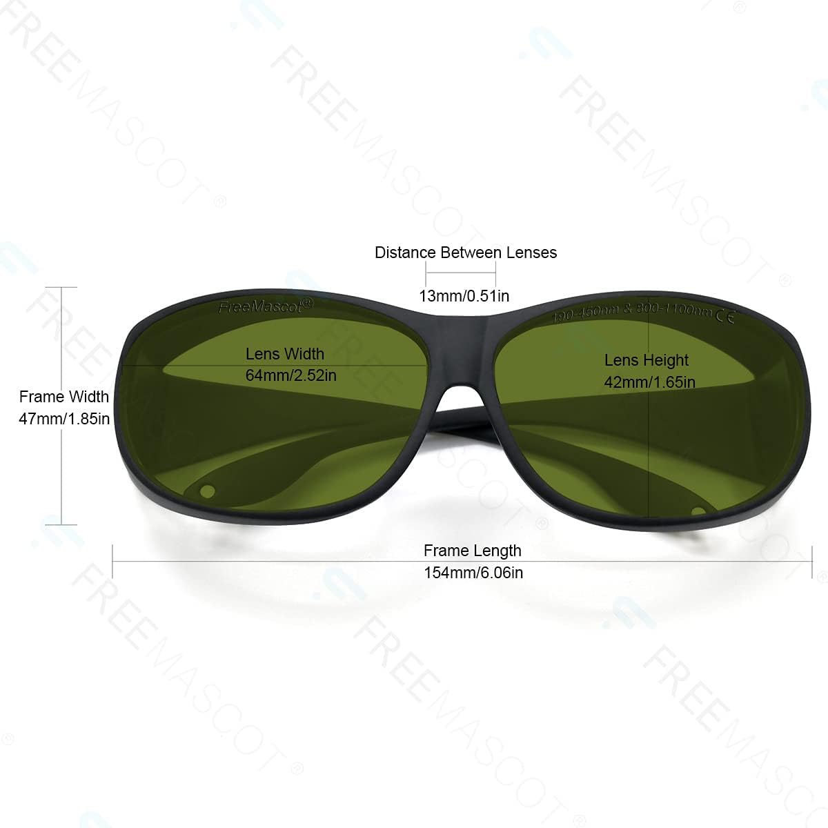 FreeMascot Gafas de seguridad láser profesionales OD 8+ 190nm-450nm800nm-1100nm de longitud de onda