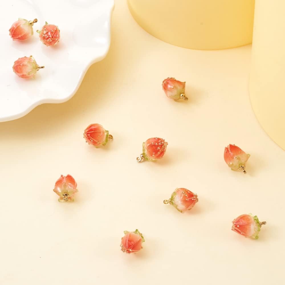 20 dijes colgantes de flores de resina, coral natural, flores reales, cuentas sueltas espaciadoras con microcuentas de vidrio para manualidades,